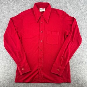 Vintage 70s Long Sleeve Button Down Donegal Shirt Mens M Never-Press Red